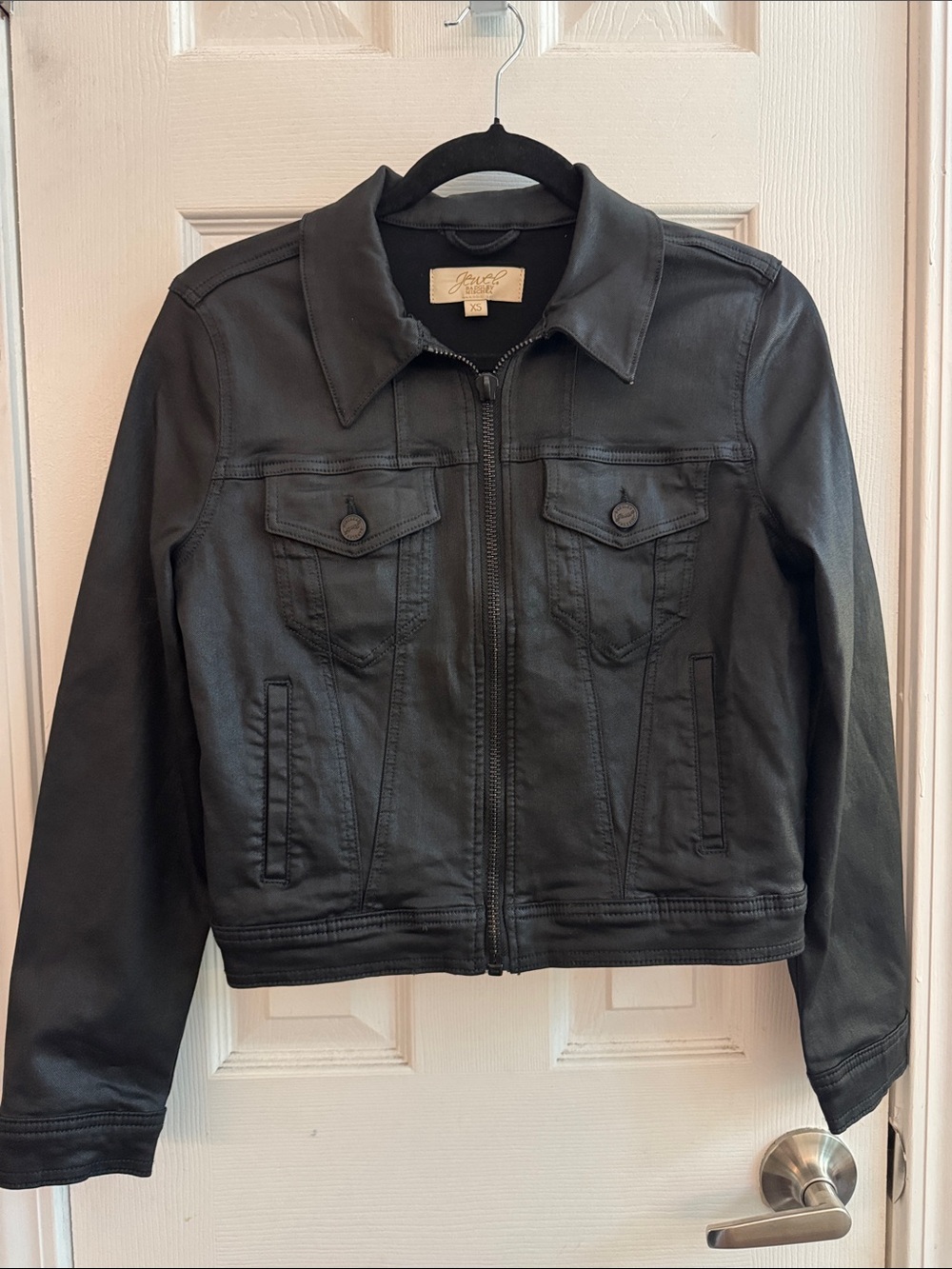 JEWEL BADGLEY MISCHKA Coated Black Denim Jacket Size XS